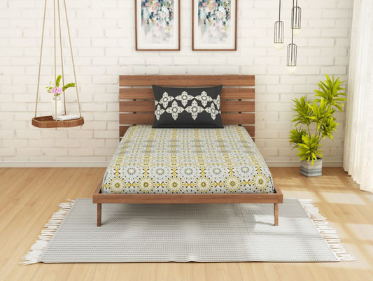 Ornate Grey 100% Cotton Single Bedsheet - Atrium(Seasonbestpremiumaw19) By Spaces