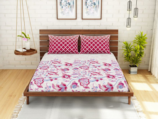 Floral Pink 100% Cotton Queen Fitted Sheet - Atrium By Spaces