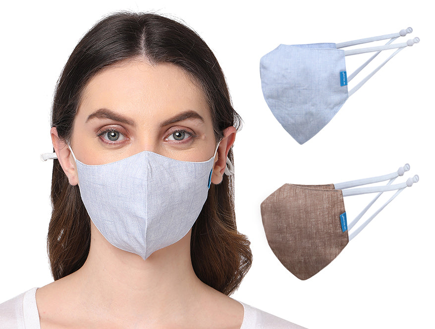 Welspun 5Ply Antiviralreusablefacemask 100% Cotton Face Mask-Bluefog/Camel