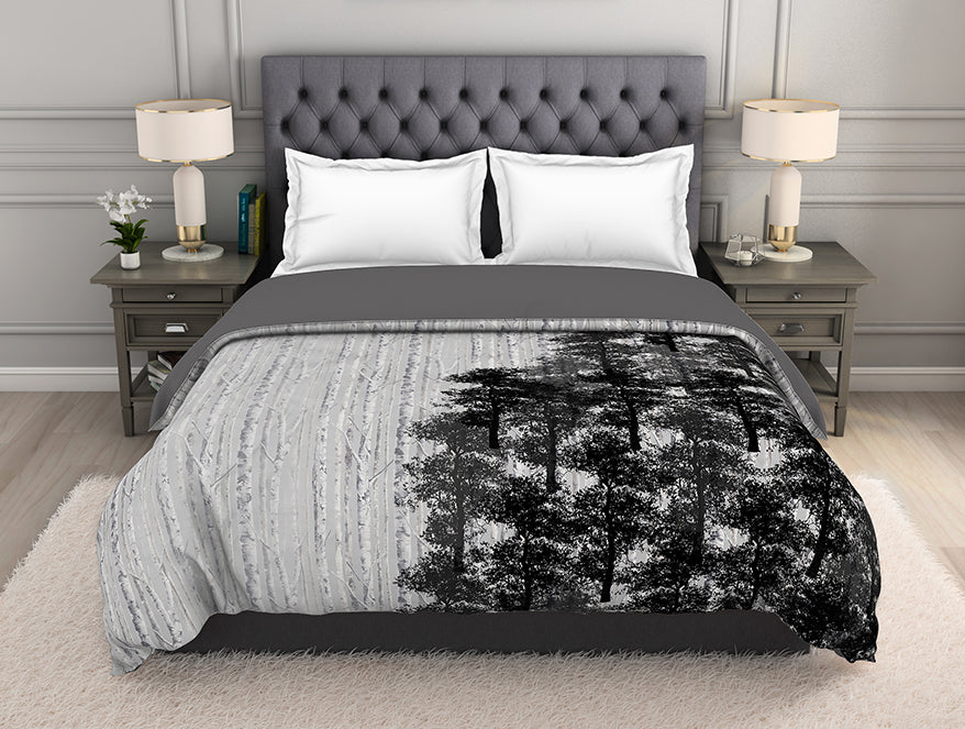 Floral Smoke Grey - Dark Grey Cotton Rich Double Quilt - Bamboo Charcoal By Spaces