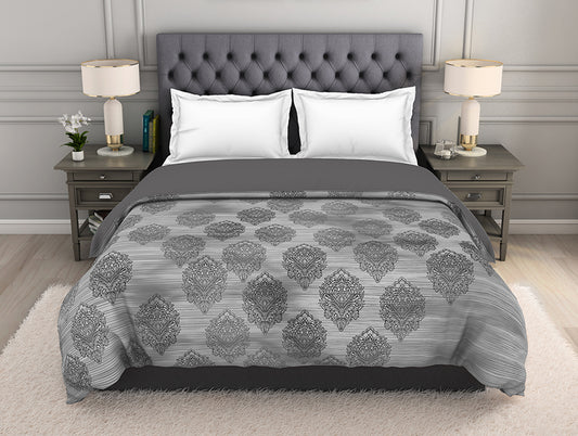 Embroidered Slate Grey - Dark Grey Cotton Rich Double Quilt / AC Comforter - Bamboo Charcoal By Spaces