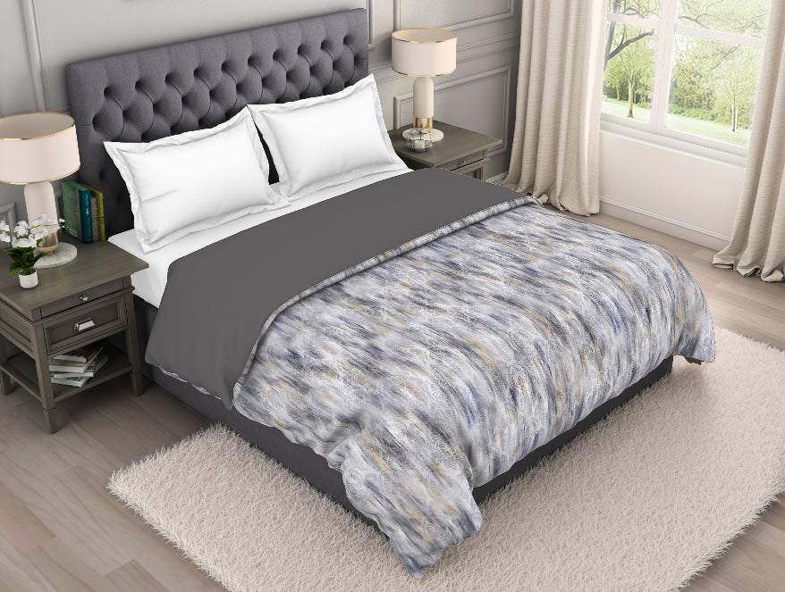 Embroidered Grey Cotton Rich Double Quilt - Bamboo Charcoal By Spaces