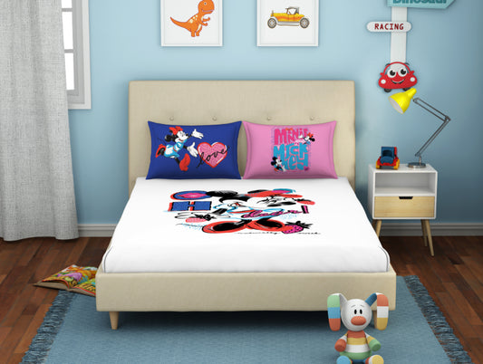 Disney Minnie White 100% Cotton Double Bedsheet - By Spaces