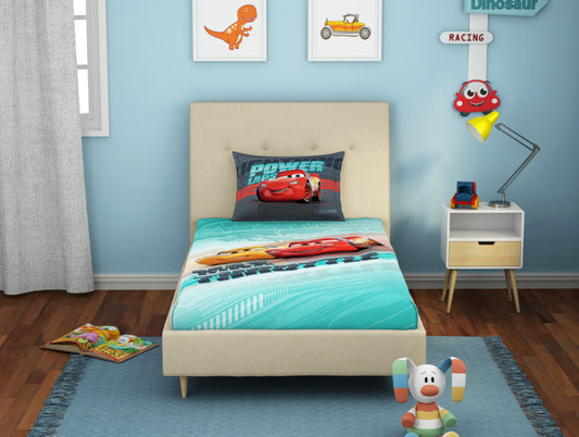 Disney Cars Light Teal - Light Blue 100% Cotton Single Bedsheet - By Spaces