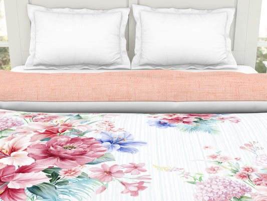 Floral Coral - Pink 100% Organic Cotton Shell Double Quilt / AC Comforter - Organic Cotton By Spaces