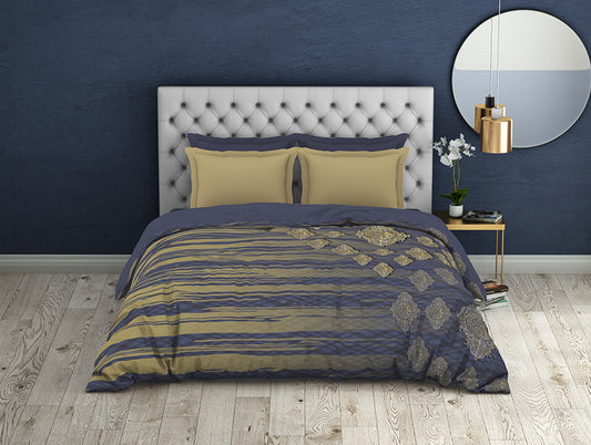 Ornate Night Shadow - Dark Blue 100% Cotton Shell Double Quilt - Legacies By Spaces