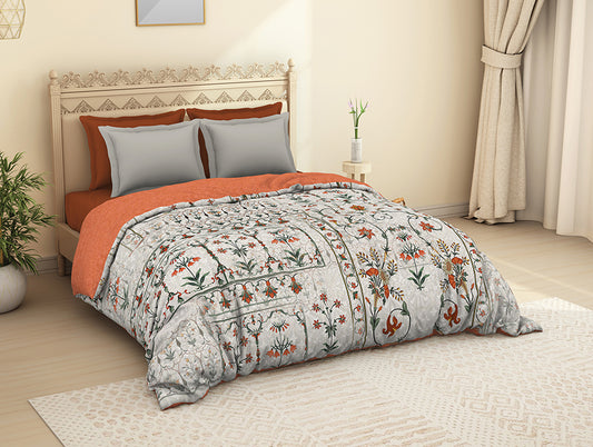 Ornate Beige 100% Cotton Shell Double Quilt - Elegantly Ethnic By Spaces