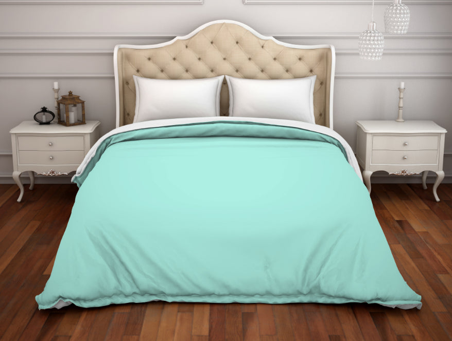 Solid Aqua Green/Whit - Light Green 100% Cotton Shell Double Quilt - Hygro By Spaces