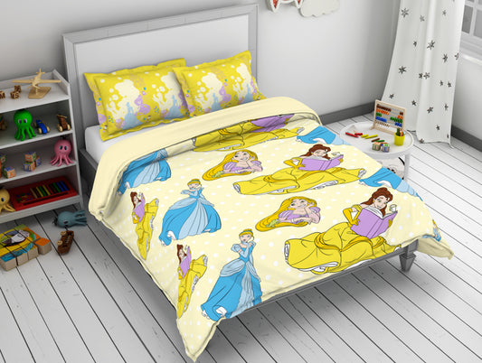 Disney Princess Yellow 100% Cotton Double Bedsheet - By Spaces