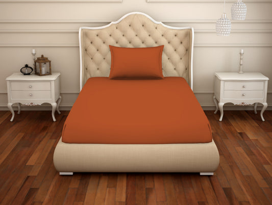 Solid Puffins Bill - Dark Orange Cotton Rich Single Bedsheet - Raang By Welspun