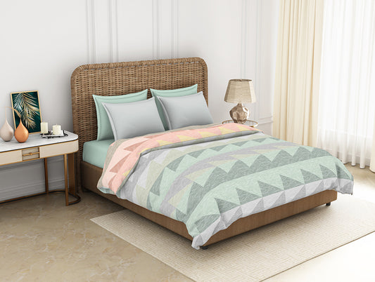 Geometric Pista Green - Green 100% Cotton Shell Double Quilt / AC Comforter - Geostance By Spaces