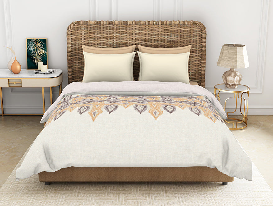 Geometric Turtle Dove - Beige 100% Cotton Shell Double Quilt - Geostance By Spaces