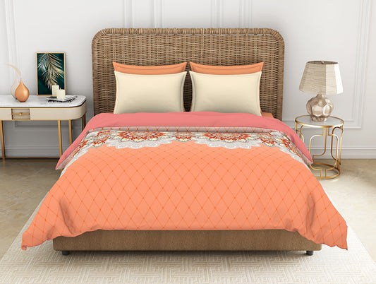 Ornate Coral - Pink 100% Cotton Shell Double Quilt / AC Comforter - Reagalis By Spaces