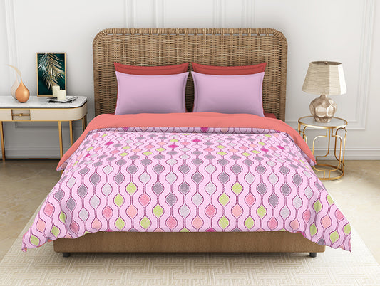 Geometric Pink 100% Cotton Shell Double Quilt / AC Comforter - Geostance By Spaces