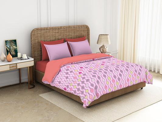 Geometric Pink 100% Cotton Shell Double Quilt / AC Comforter - Geostance By Spaces