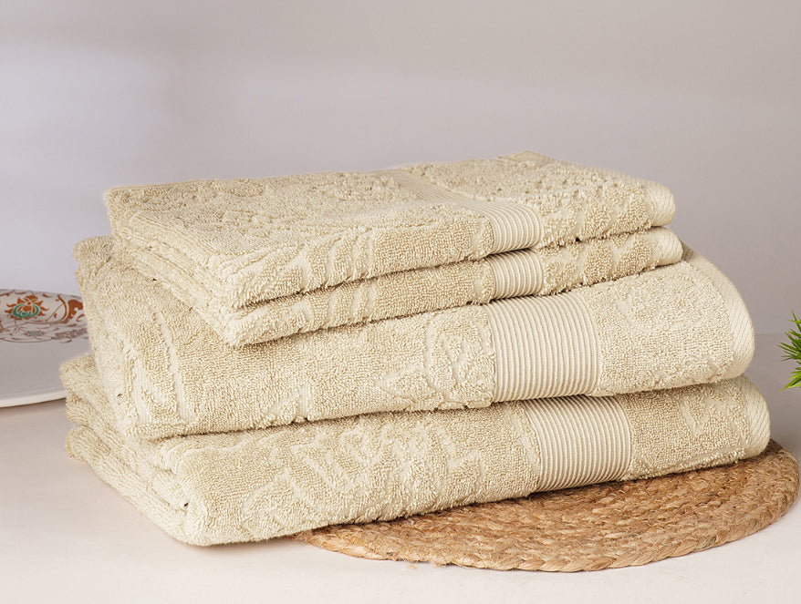 Frosted Almond - Beige 4 Piece 100% Cotton Gift Set - Burhanpur By Spaces