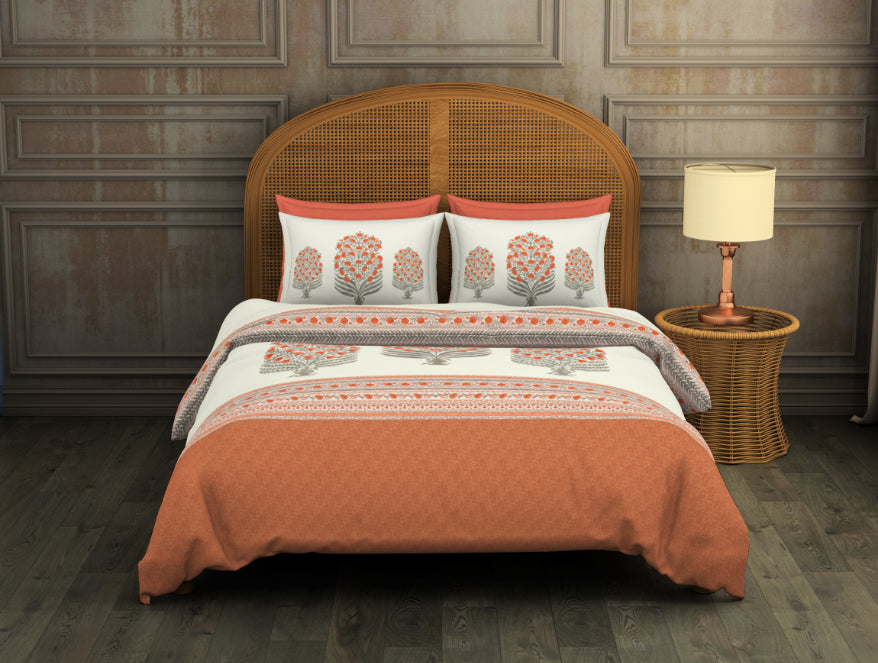Ornate D Orange - Dark Orange 100% Cotton Large Bedsheet - Uttama By Spaces