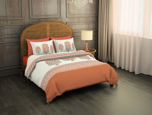 Ornate D Orange - Dark Orange 100% Cotton Large Bedsheet - Uttama By Spaces