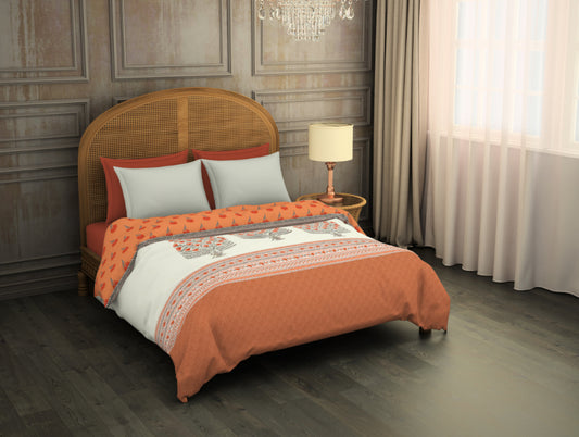 Ornate D Orange - Dark Orange 100% Cotton Shell Double Quilt - Uttama By Spaces