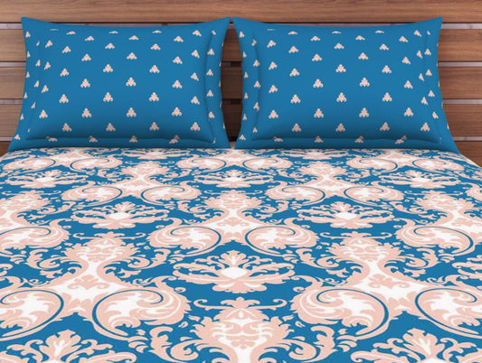 Ornate Blue 100% Cotton Double Bedsheet - Atrium(Season Best Premium Aw1 By Spaces