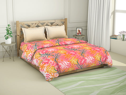 Floral Peach - Orange 100% Cotton Shell Bed In A Bag - Atrium(Season Best Premium Aw1 By Spaces