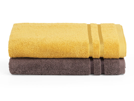 Mustard/Chocola 2 Piece 100% Cotton Bath Towel Set - Atrium By Spaces