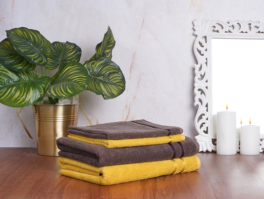 Mustard/Chocola 4 Piece 100% Cotton Towel Set - Atrium By Spaces