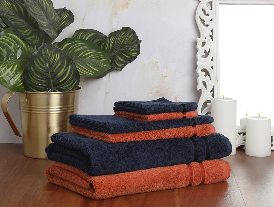 Red/Midnight Bl 6 Piece 100% Cotton Towel Set - Atrium By Spaces