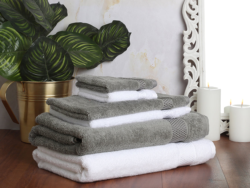 White/Gunmetal 6 Piece 100% Cotton Towel Set - Atrium Plus By Spaces