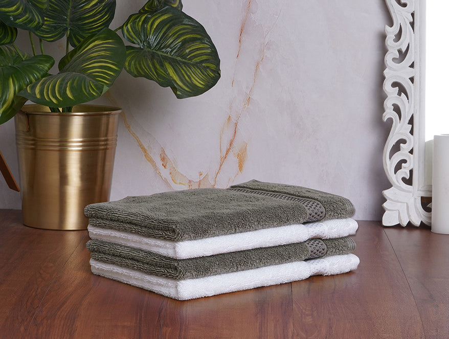 White/Gunmetal 4 Piece 100% Cotton Hand Towel Set - Atrium Plus By Spaces