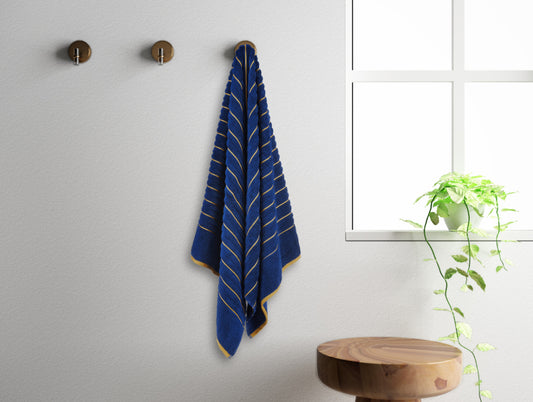 Estate Blue/Fir - Dark Blue 100% Cotton Bath Towel - Exotica By Spaces