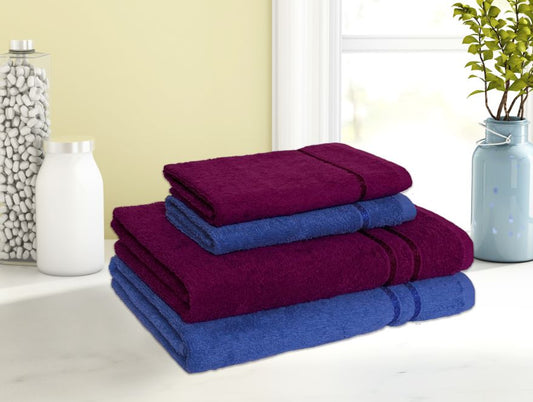 Magenta/Navy Bl 4 Piece 100% Cotton Towel Set - Seasons Best Qd By Spaces