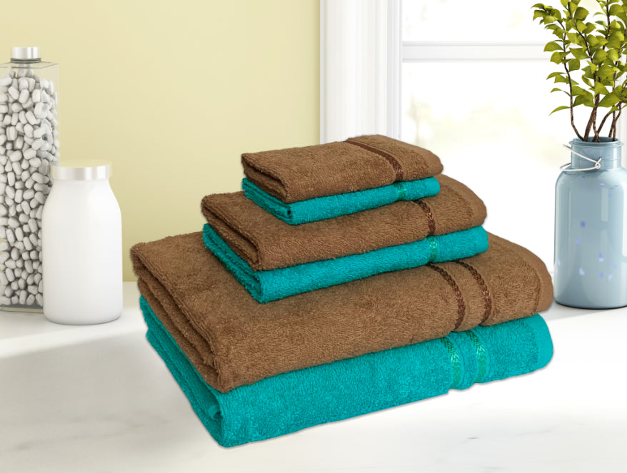 Sea Green/Tan 6 Piece 100% Cotton Towel Set - Seasons Best Qd By Spaces