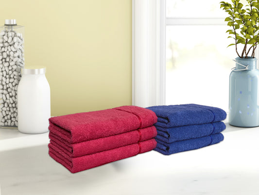Navy Blue/Coral 6 Piece 100% Cotton Hand Towel Set - Seasons Best Qd By Spaces