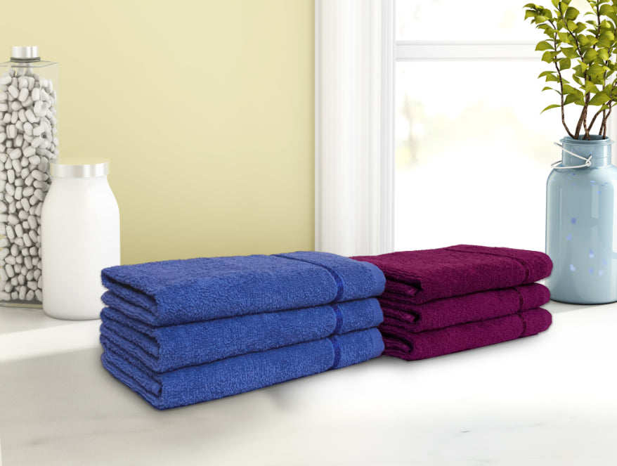 Magenta/Navy Bl 6 Piece 100% Cotton Hand Towel Set - Seasons Best Qd By Spaces