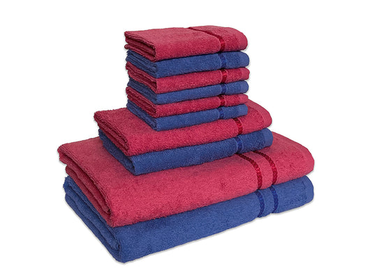 Navy Blue/Coral 10 Piece 100% Cotton Towel Set - Seasons Best Qd By Spaces