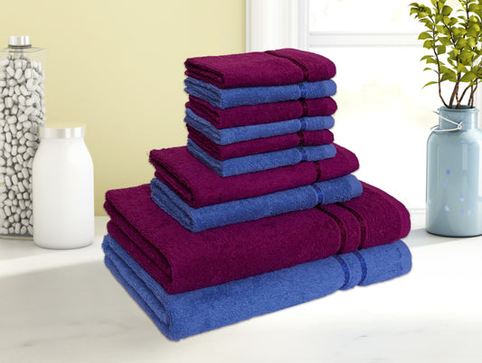 Magenta/Navy Bl 10 Piece 100% Cotton Towel Set - Seasons Best Qd By Spaces