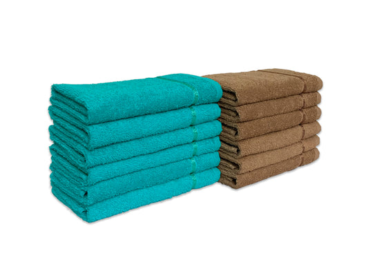 Sea Green/Tan 12 Piece 100% Cotton Hand Towel Set - Seasons Best Qd By Spaces