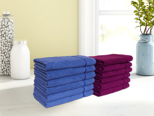 Magenta/Navy Bl 12 Piece 100% Cotton Hand Towel Set - Seasons Best Qd By Spaces