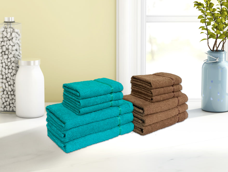 Sea Green/Tan 12 Piece 100% Cotton Towel Set - Seasons Best Qd By Spaces