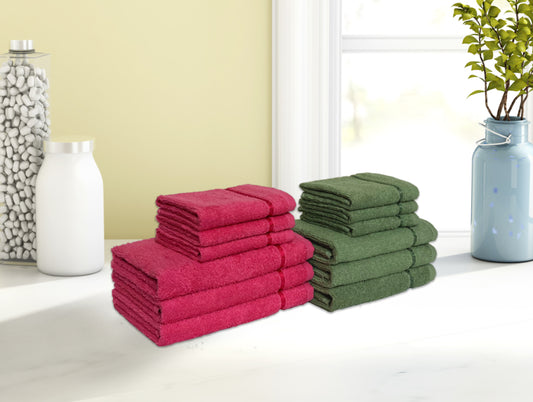 Green/Coral 12 Piece 100% Cotton Towel Set - Seasons Best Qd By Spaces