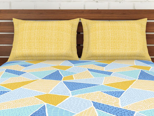 Geometric Lemon - Yellow 100% Cotton Double Bedsheet - Atrium By Spaces