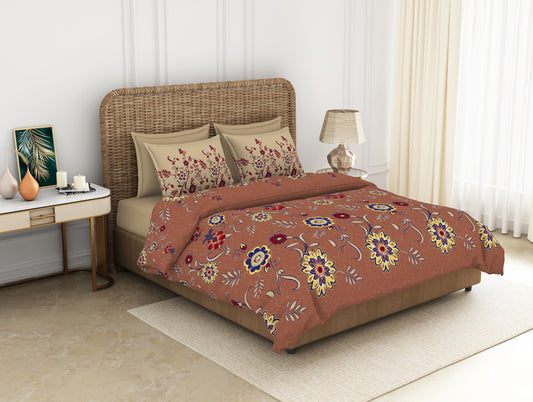 Floral Sierra - Brown 100% Cotton Double Bedsheet - Adonia By Spaces