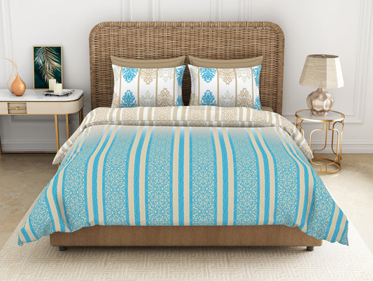 Ornate Canary Blue - Blue 100% Cotton Large Bedsheet - Adonia By Spaces