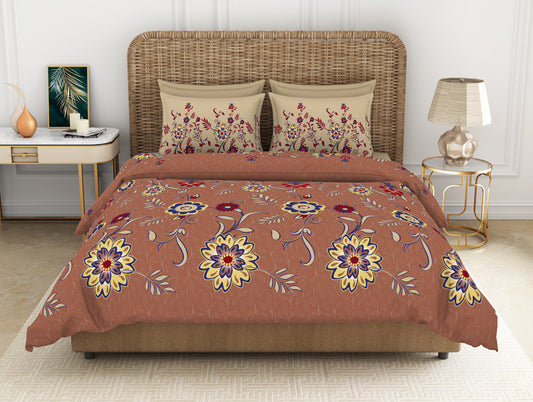 Floral Sierra - Brown 100% Cotton Large Bedsheet - Adonia By Spaces