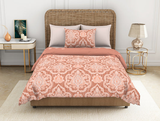 Ornate Peach Nectar - Dark Coral 100% Cotton Single Bedsheet - Adonia By Spaces