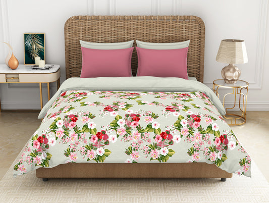 Floral Canary Green - Light Green 100% Cotton Shell Double Quilt / AC Comforter - Adonia By Spaces