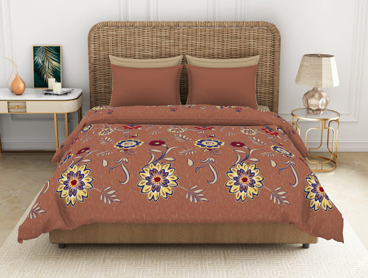 Floral Sierra - Brown 100% Cotton Shell Double Quilt / AC Comforter - Adonia By Spaces