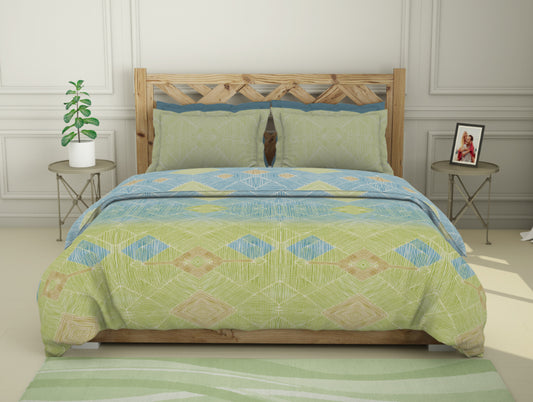 Geometric Celery Green - Light Green 100% Cotton Double Bedsheet - Blockbuster Plus By Spaces