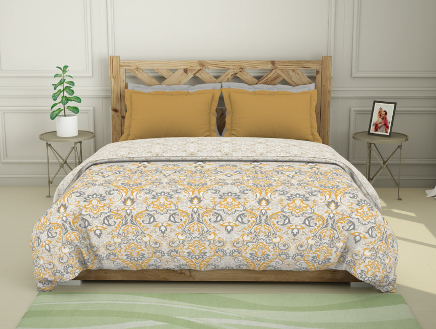 Ornate Mango Mojito - Yellow 100% Cotton Shell Double Quilt - Blockbuster Plus By Spaces